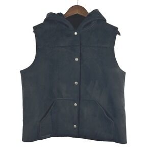 Lauren‎ Ralph Lauren Faux Suede Vest L Sherpa Lined Hoodie Snap Outdoor Preppy